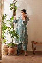 ANNI DESIGNER Womens Rayon Viscose Straight Printed Kurta with Pant (Robin Pista_L_Pista_Large)