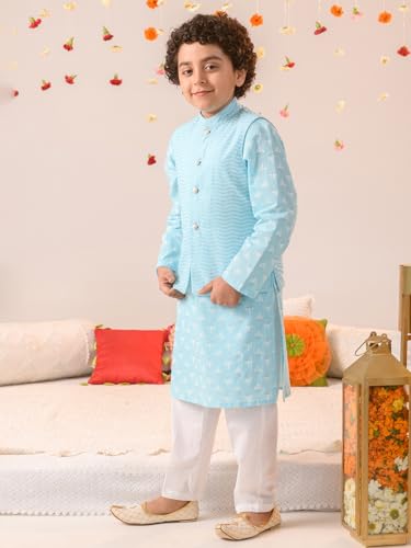 Pspeaches Boys Printed Pure Cotton Kurta With Pyjamas