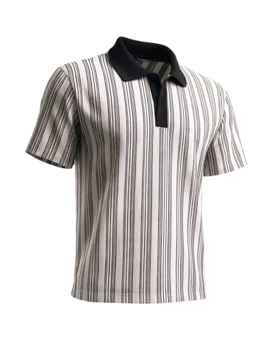 The Indian Garage Co Mens Boxy Fit Half Sleeves Vertical Striped Polo T-Shirt
