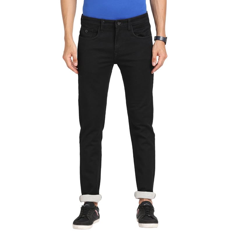 Turtle Men Cotton Stretch Black Plain Narrow Fit Flat Front Casual Jeans