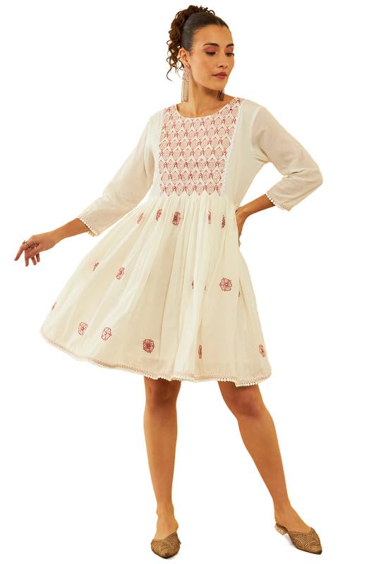 Soch Women & Cotton Embroidered A-Line Ethnic Dress
