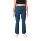 BlissClub Women The Ultimate High Rise Straight Pants|Trousers for Women|Straight Fit|Pintuck Design|Polyester,Blue
