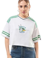 Bewakoof Official Looney Tunes Merchandise Bugs & Daffy Womens Graphic Printed Oversized Fit Half Sleeve V-Neck Pure Cotton Cro