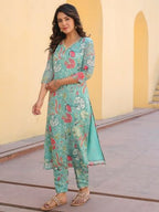 ANNI DESIGNER Womens Rayon Blend Straight Printed Kurta with Pant (Vitudi Green_L_Green_Large)
