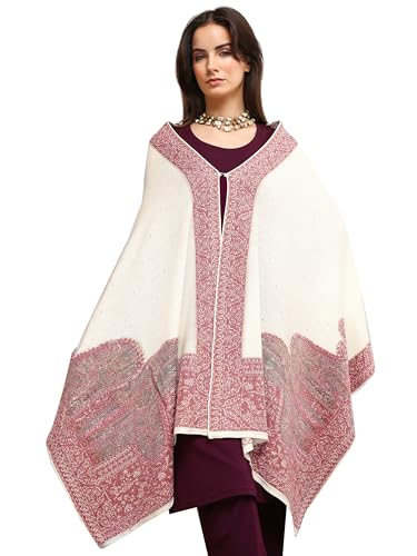White Woven Design Wool Shawl St034