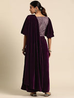 Libas WomenS Velvet Saree (34768_Wine)