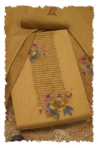 Soch Women Linen Shimmer Floral Print Unstitched Dress Material with Thread Work
