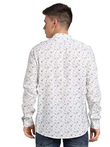 Turtle Men 100% Cotton Slim Fit Off White Printed Kurta Shirt