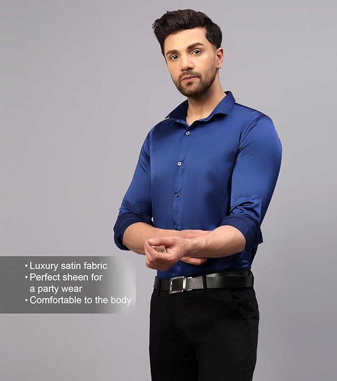 Deelmo Combo Of MenS Stylish Solid Satin Casual Shirt For Men Full Sleeves| Poly Satin Silk Shirt Pack Of 2