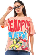 Bewakoof Official Marvel Merchandise Wolverine Womens Graphic Printed Oversized Fit Half Sleeve Round Neck Cotton Jersey T-Shir
