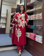 ANNI DESIGNER Womens Cotton Blend Straight Printed Kurta with Palazzo (Cukari Red_M_Red_Medium)