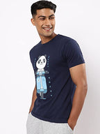 Bewakoof MenS Graphic Print Regular Fit Half Sleeve Round Neck Cotton T-Shirt Blue