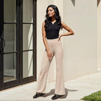 BlissClub AM:PM Cotton Flare Pants for Women Above 55 ft Tall | Wide Waistband, 4 Pockets | Bell Bottom Pants and high Waist Tr