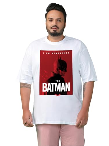 Bewakoof Official DC Merchandise Batman Mens Graphic Print Oversized Fit Half Sleeve Round Neck Cotton Plus Size T-Shirt_634206