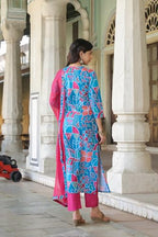 ANNI DESIGNER Womens Cotton Blend Straight Printed Kurta with Pant & Dupatta (DOWN-RAMA Blue-NKF_XXL_Blue_XX-Large)