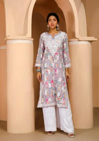 ANNI DESIGNER Womens Rayon Blend Chikankari Embroidered Straight Kurta (KISRUP-Multi_L_Grey_Large)