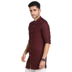 Turtle Men 100% Cotton Maroon Jacqard Print Slim Fit Ceremonial Kurta