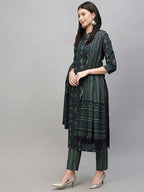 ANNI DESIGNER Womens Cotton Blend Straight Printed Kurta with Pant & Dupatta (Vakula Green_S_Green_Small)