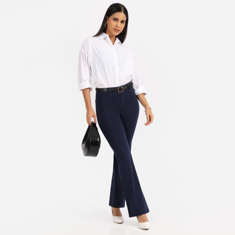 BlissClub AM:PM Air Flare Trousers Cotton for Women Upto 54 ft | Bootcut Trousers and Formal Pants for Women Office wear | Tail