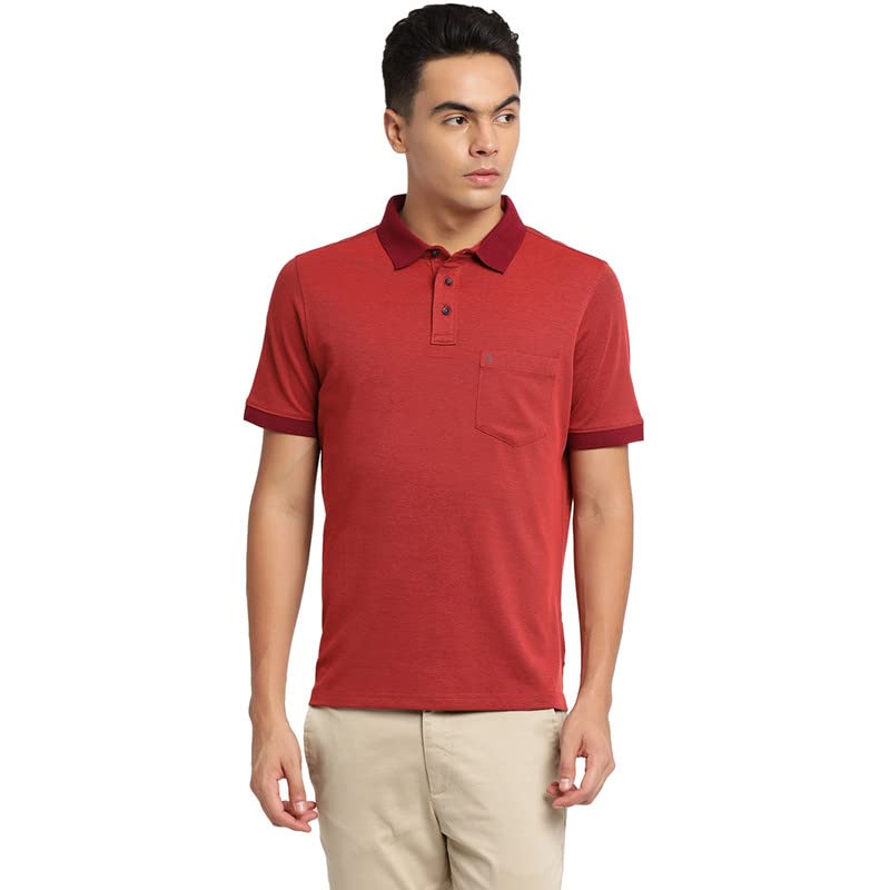 Turtle Men Cotton Brick Red Printed Polo Neck T-Shirts