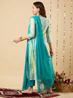 ANNI DESIGNER Womens Cotton Blend Straight Printed Kurta with Pant & Dupatta (Tiedye-RAMA Blue_XL_Blue_X-Large)