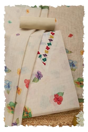 Soch Women Linen Floral Print Unstitched Dress Material Sequins