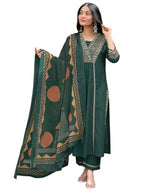 Anni Designer WomenS Rayon Viscose Anarkali Printeded Kurta With Pant & Dupatta (Triguni Green-Vks01_Xxl_Green_Xx-Large)