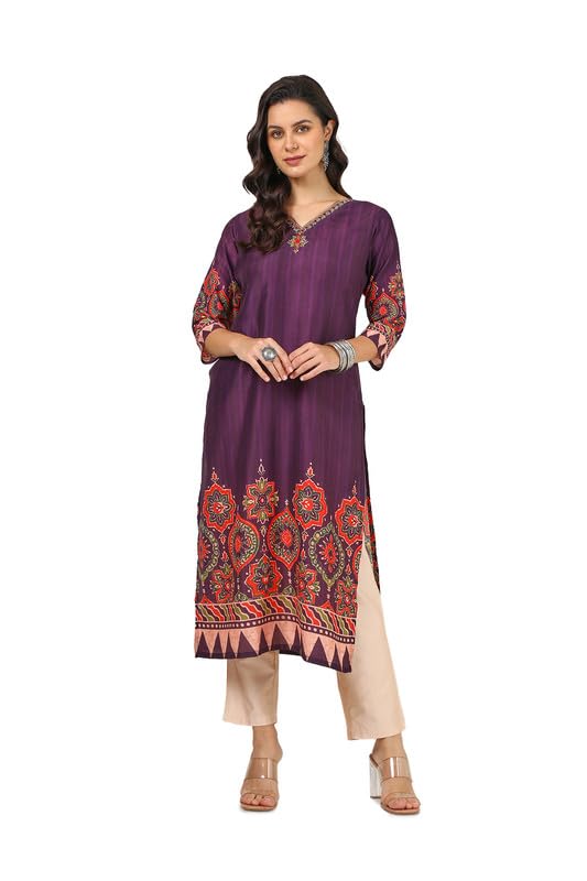 Soch Womens Wine Muslin Blend Ethnic Motifs Kurta With Sequence Work