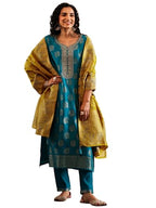 Libas Art Womens Woven Design Silk Blend Straight Kurta With Trousers And Dupatta