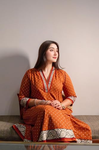 ANNI DESIGNER Womens Rayon Blend Anarkali Printed Kurta with Pant (Karidos Orange-VKS06_XL_Orange_X-Large)