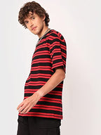 Bewakoof Mens Striped 100% Cotton T-Shirt - Oversized Fit, Round Neck, Half Sleeves Black