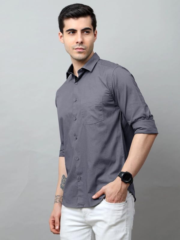 Tee Projekt Cotton Shirt For Men Ll Front Pocket Shirt Ll Stylish Long Sleeve Shirt Ll Soild Regular Fit (Pack Of 2) Grey-Maroon