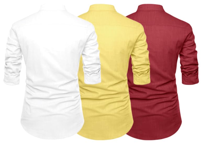 Finivo Fashion Combo Of MenS Solid Cotton Blend Straight Kurta Shirt Pack Of 3