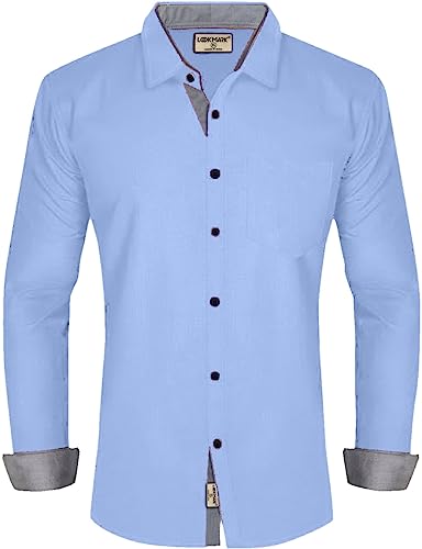 LookMark Mens Cotton Blend Blue Color Stitched Solid Full Sleeve Shirt(AMZN-Shirt 54-S)