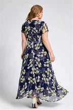 Shasmi WomenS Navy Blue Georgette Digital Floral Printed Floral Printing Short Sleeve A-Line Maxi Gown Dress For Women (Gown Dr