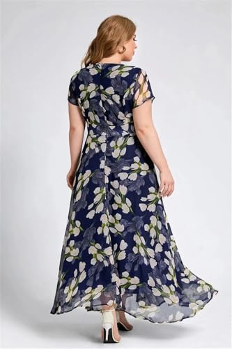 Shasmi WomenS Navy Blue Georgette Digital Floral Printed Floral Printing Short Sleeve A-Line Maxi Gown Dress For Women (Gown Dr