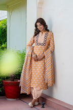 Lookmark Women Printed Cotton Blend Straight Kurta Afghani Pant Dupatta Set - Ethnic Elegance Embodied | Perfect Fusion Of Tradition And Style