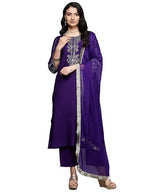 Varanga Women Silk Navy Blue Zari Embroidered Kurta Set With Dupatta
