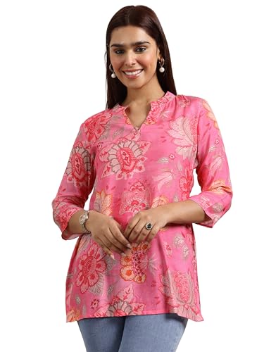 Libas WomenS Silk Blend Printed Regular Tunic Shirt (98195 Pink