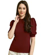 Pinkmint Polyester Round Neck Puff Sleeve Elegant Casual Top For Womens & Girls Ll Casual T-Shirt Ll Fancy Summer Wear Tops (Pac