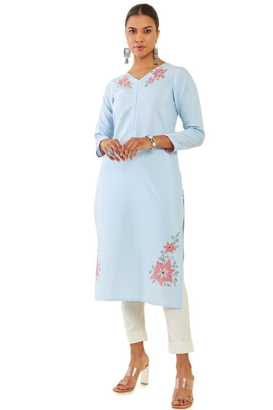 Soch Women Rayon Floral Embroidered Kurta with Cutwork and Mirror Work