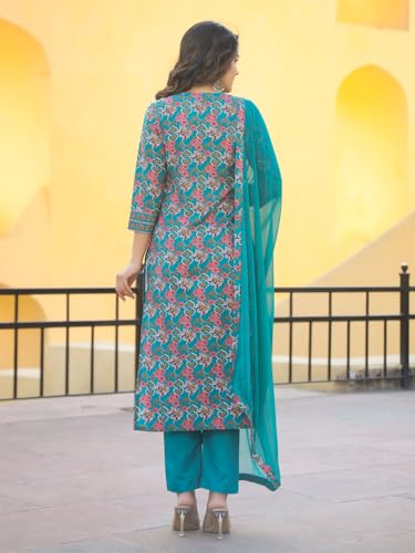 ANNI DESIGNER Womens Rayon Blend Printed Straight Kurta with Pant & Dupatta (Shaniya Green-NJW_M_Green_Medium)