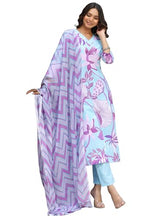 ANNI DESIGNER Womens Cotton Blend Straight Printed Kurta with Pant & Dupatta (Sohini Light Blue_S_Light Blue_Small)