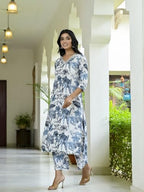 ANNI DESIGNER Womens Cotton Blend Straight Printed Straight Fit Kurta with Palazzo (Chinki White_L_White_Large)