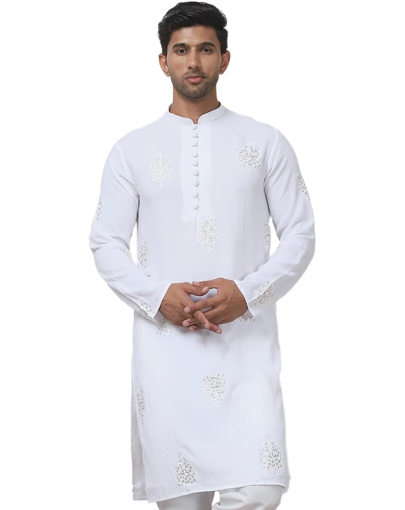 Jompers Mens Embroidered Viscose Rayon Straight Kurta