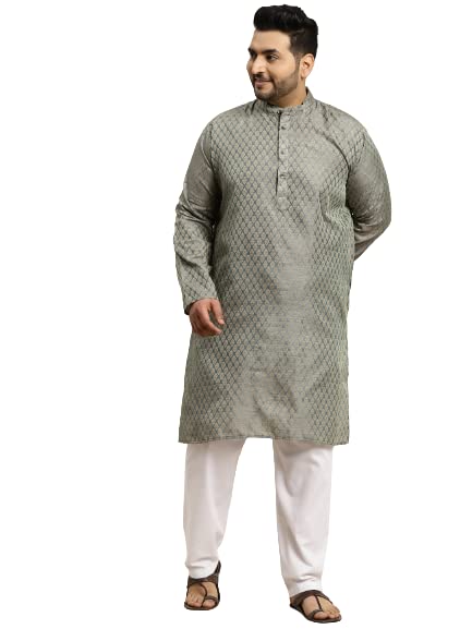 Sojanya Plus (Since 1958) MenS Jacquard Silk Teal Green Self Design Only Long Kurta -Size: 48