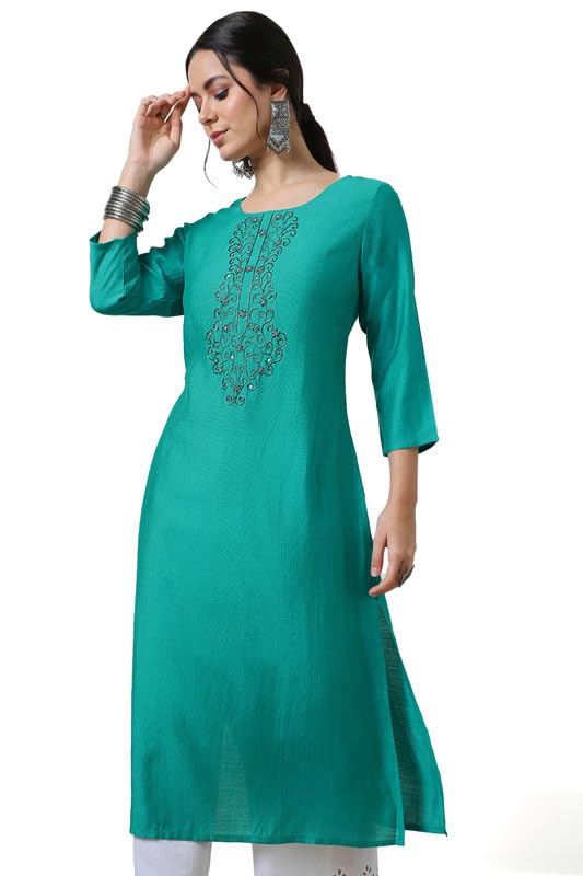 Soch Womens Green Viscose Blend Cutdana Detailed Kurta