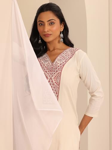 Libas WomenS Cotton Blend Printed Straight Kurtas (98250 Off White
