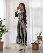 ANNI DESIGNER Womens Georgette Chikankari Embroidered Anarkali Kurti (Kari Black-KBV_L_Black_Large)