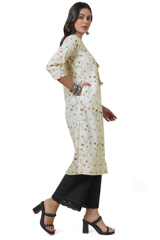 Soch Womens Off White Mandarin Collar Linen Blend Printed Kurta